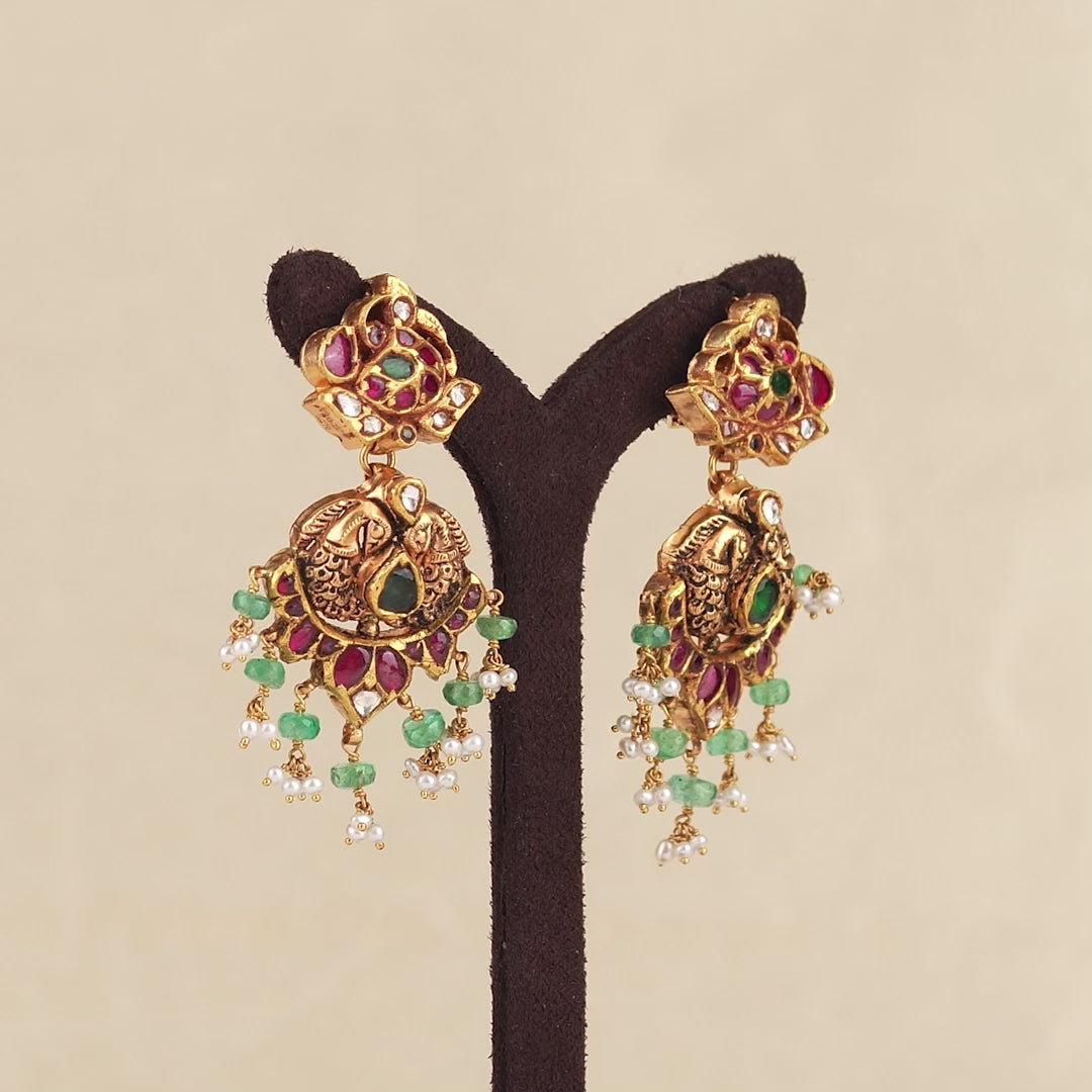 22k Gold Emerald Ruby Chandbali Earrings