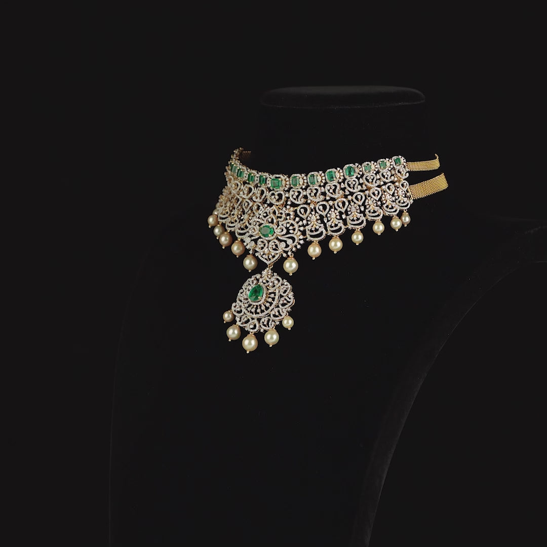 Broad diamond choker necklace